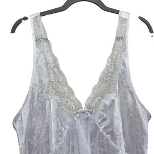 Jones New York White Floral Satin Lace Sequin Nightgown Chemise Slip Dress Large